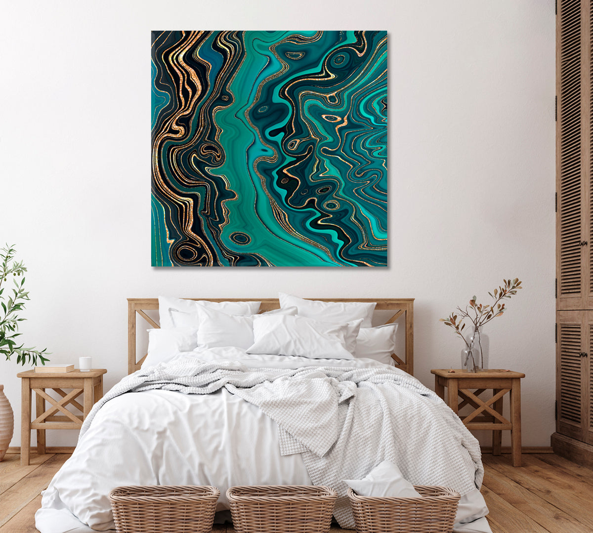 Abstract Green Wavy Marble with Gold Veins Canvas Print ArtLexy 1 Panel 12"x12" inches 