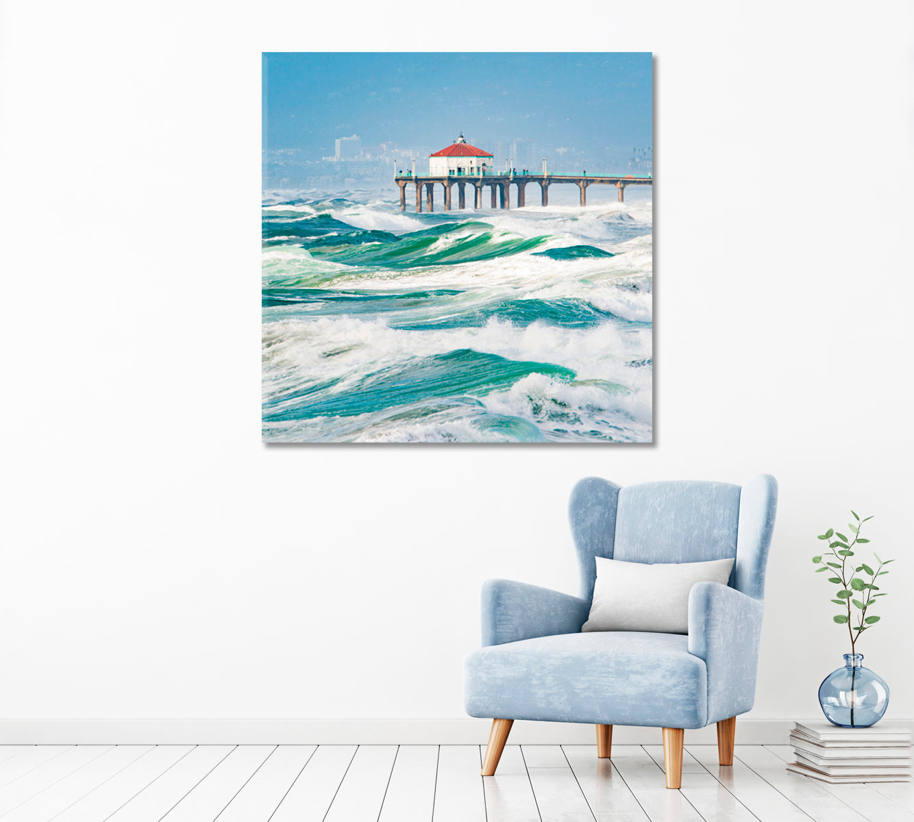 Manhattan Beach Pier Storm Canvas Print ArtLexy   