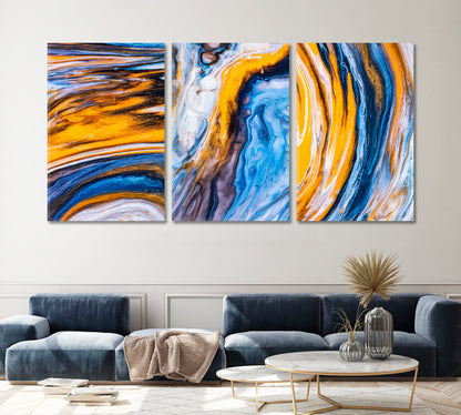 Set of 3 Bright Blue & Yellow Creative Swirls Patter Canvas Print ArtLexy   