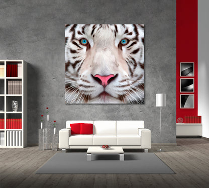 Oil Portrait of White Bengal Tiger Canvas Print ArtLexy   
