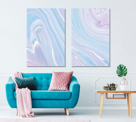Set of 2 Vertical Luxury Blue and Pink Waves Canvas Print ArtLexy 2 Panels 32”x24” inches 
