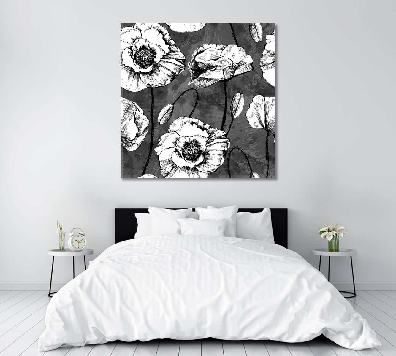 Black and White Poppies Canvas Print ArtLexy   