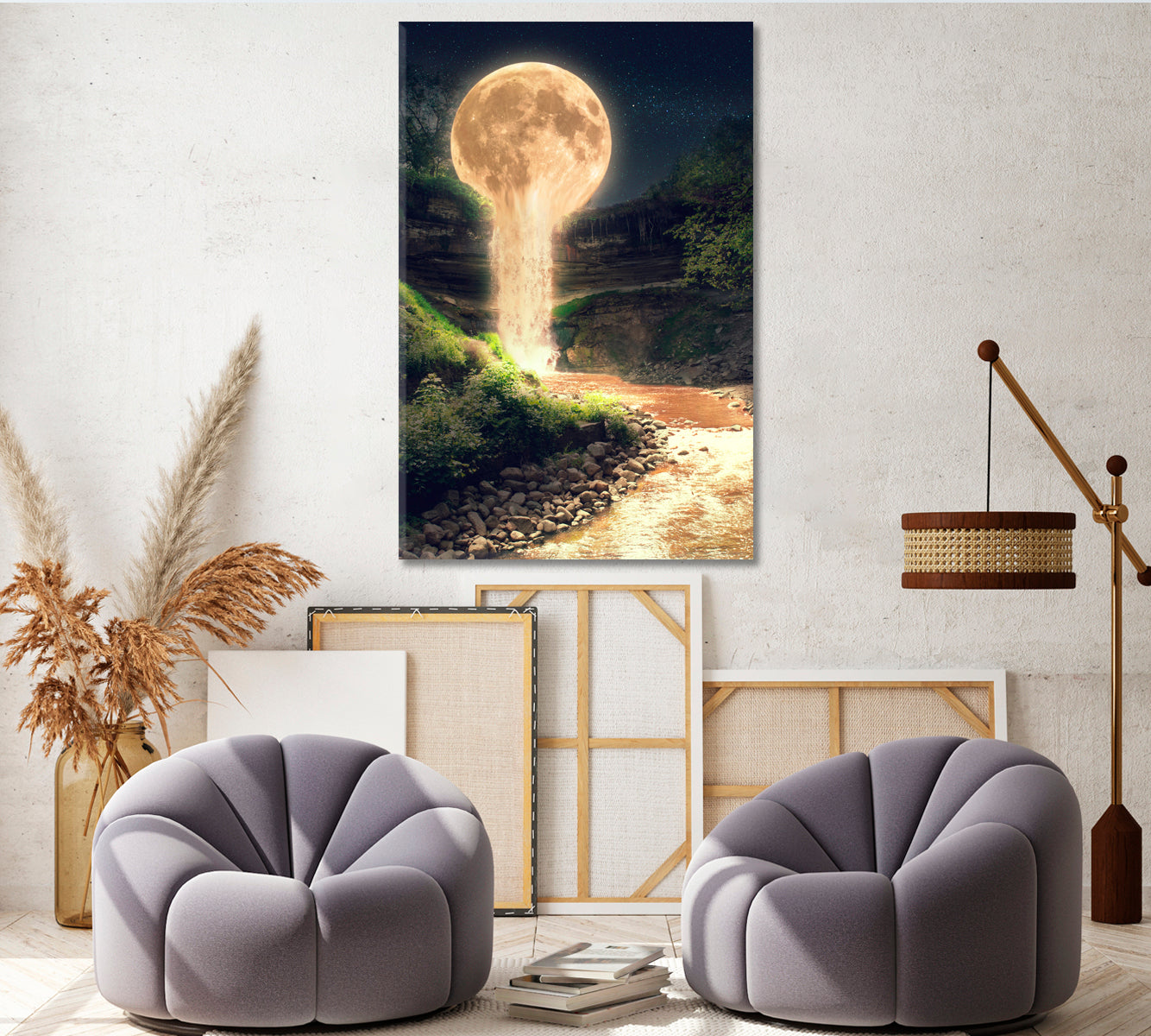Moon Flowing into River Canvas Print ArtLexy   