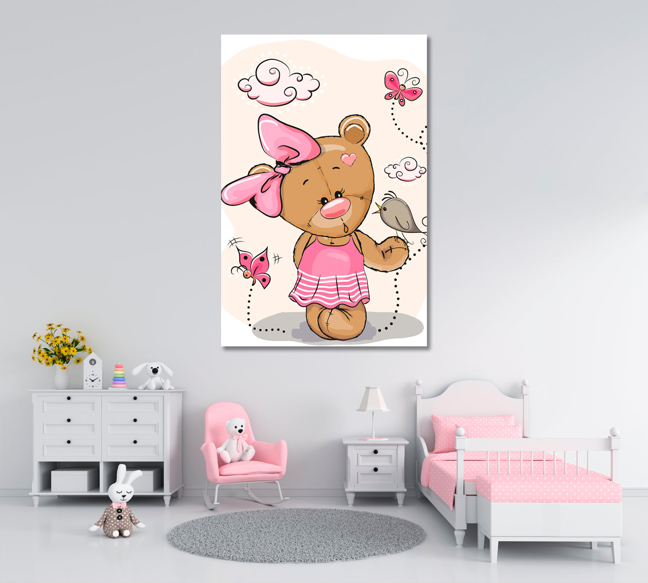 Cute Teddy Bear Girl Canvas Print ArtLexy 1 Panel 16"x24" inches 