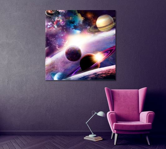 Beautiful Space with Stars and Planets Canvas Print ArtLexy 1 Panel 12"x12" inches 