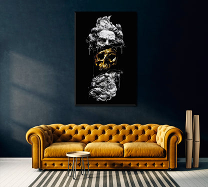 Poseidon Face Statue with Golden Skull Canvas Print ArtLexy   