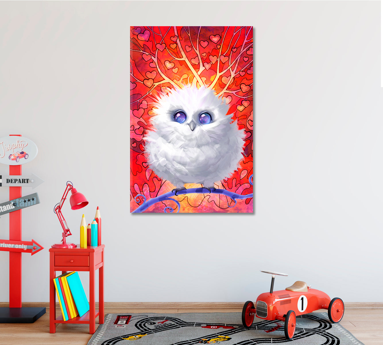 Fluffy White Owl with Beautiful Eyes Canvas Print ArtLexy   