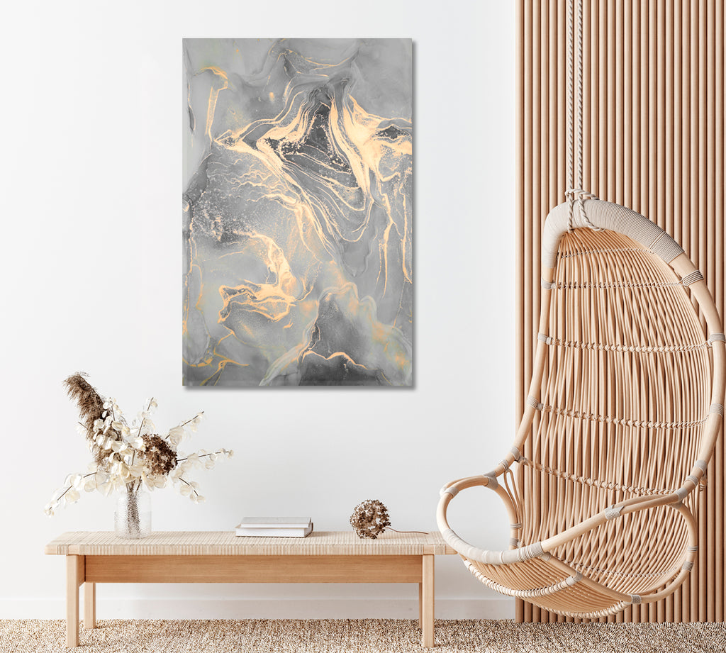 Luxury Liquid Gray Marble with Golden Veins Canvas Print ArtLexy   