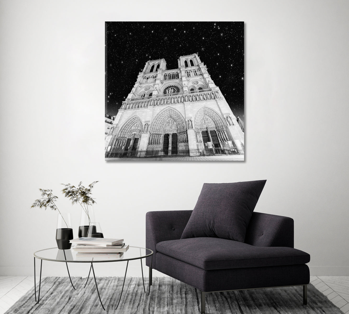 Notre Dame Cathedral with Starry Sky Canvas Print ArtLexy 1 Panel 12"x12" inches 