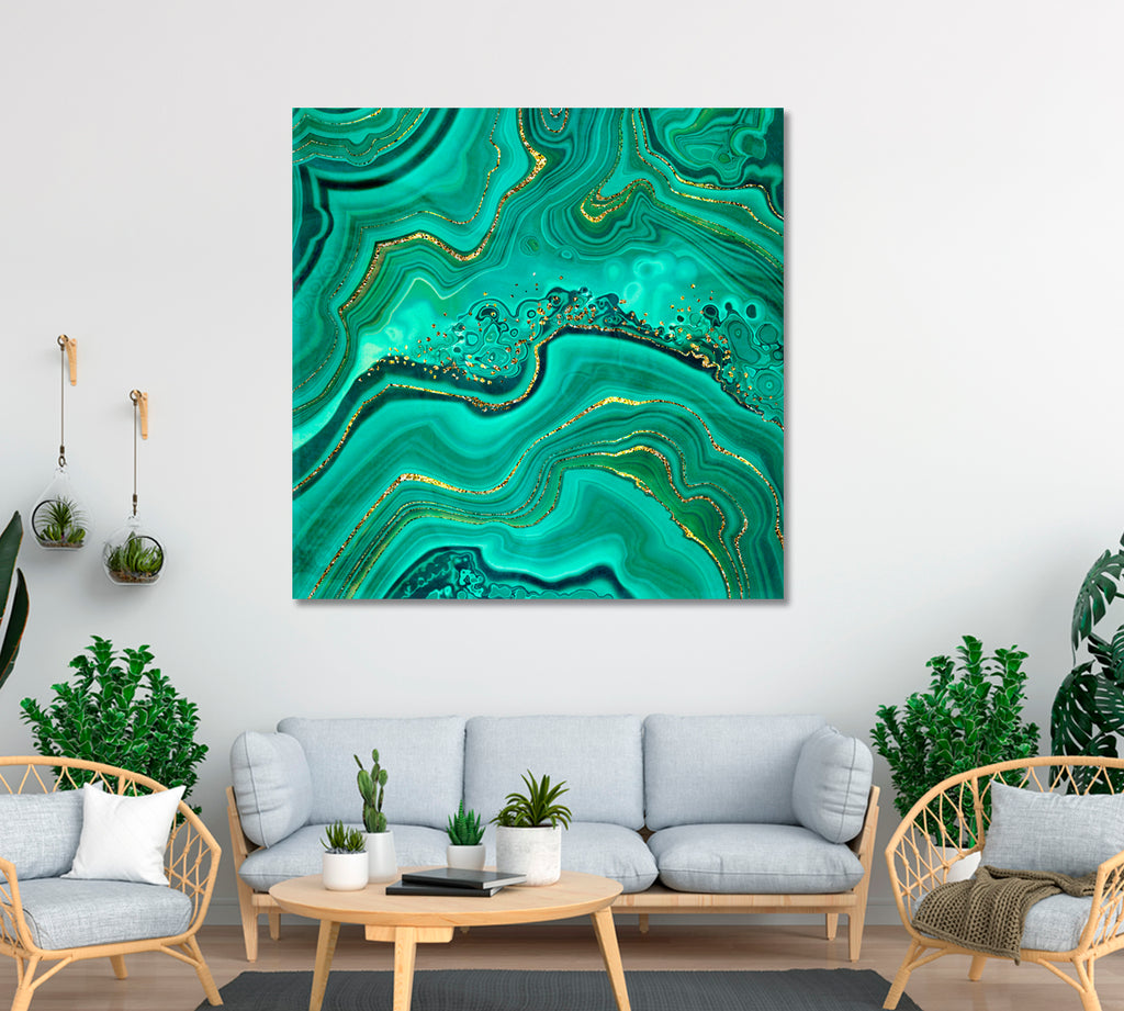 Abstract Green Marble Agate with Gold Veins Canvas Print ArtLexy   