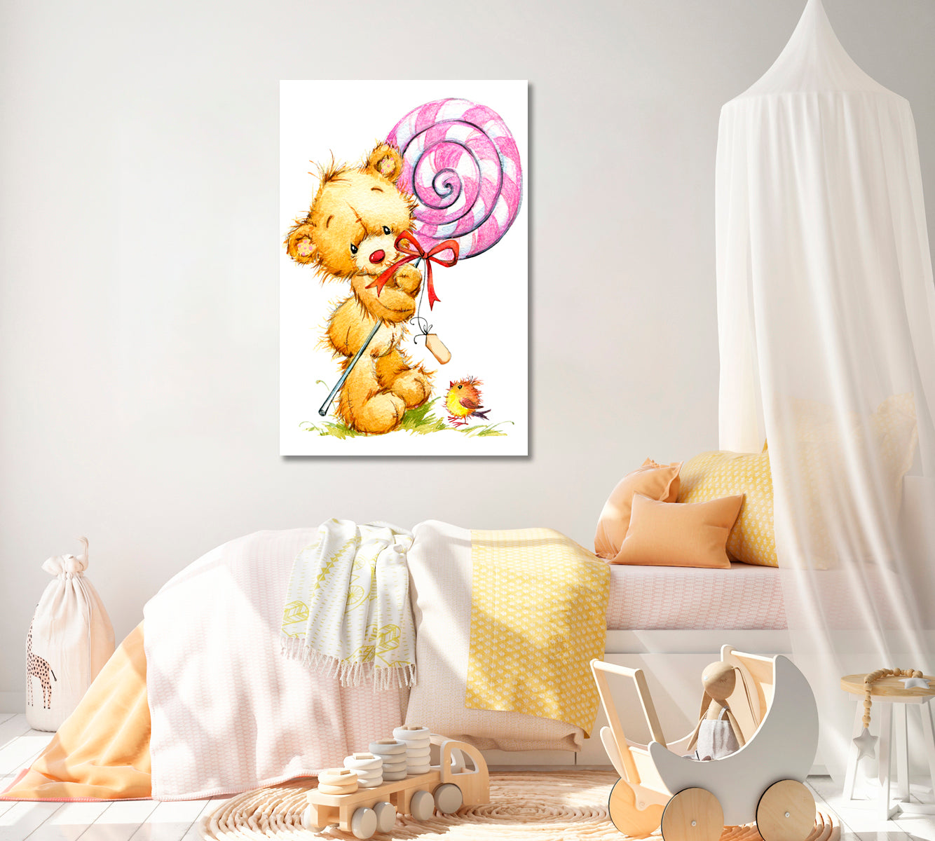 Teddy Bear with Lollipop Canvas Print ArtLexy 1 Panel 16"x24" inches 