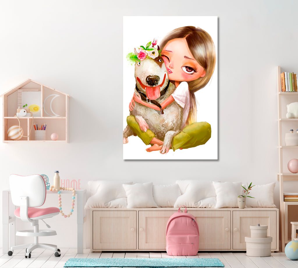 Cute Girl with Dog Canvas Print ArtLexy   