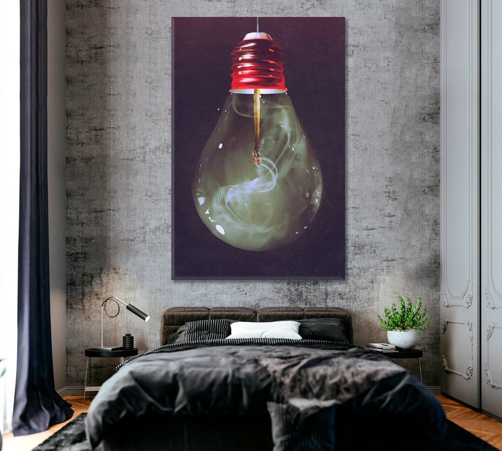Light Bulb with Burnt Matchstick Inside Canvas Print ArtLexy 1 Panel 16"x24" inches 