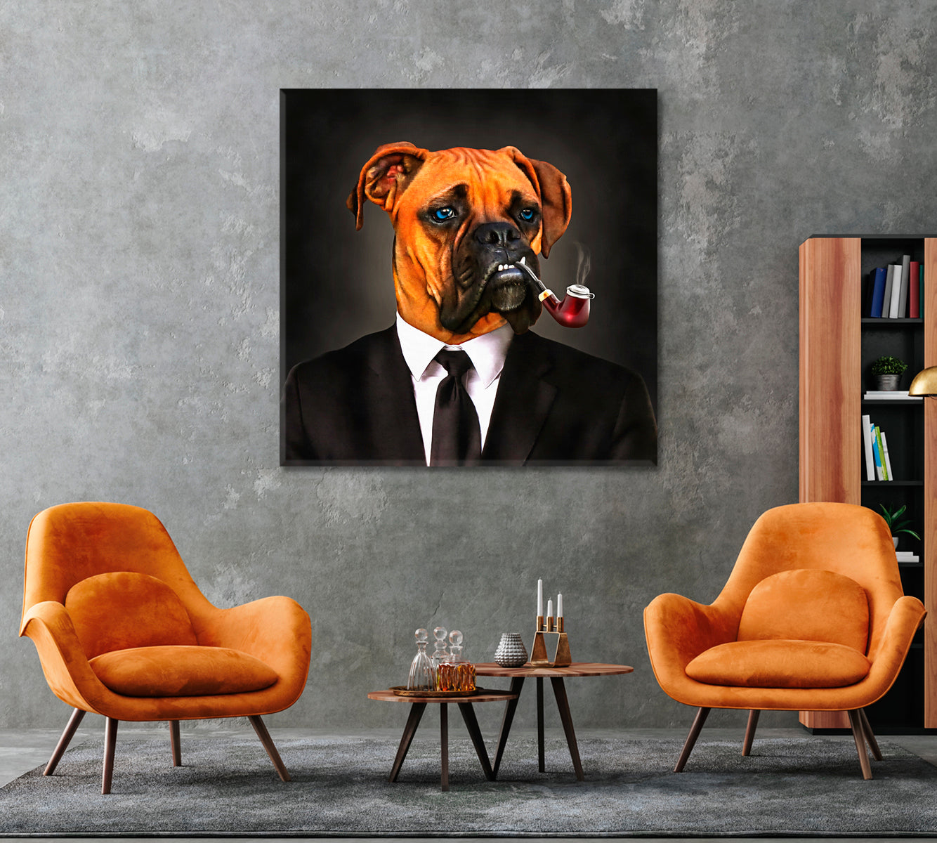 Business Dog with Tobacco Pipe Canvas Print ArtLexy 1 Panel 12"x12" inches 