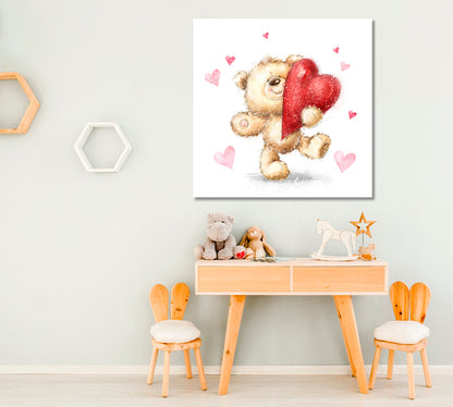 Teddy Bear with Heart Canvas Print ArtLexy 1 Panel 12"x12" inches 