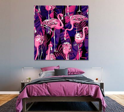 Pink Flamingos and Palm Leaves Canvas Print ArtLexy   
