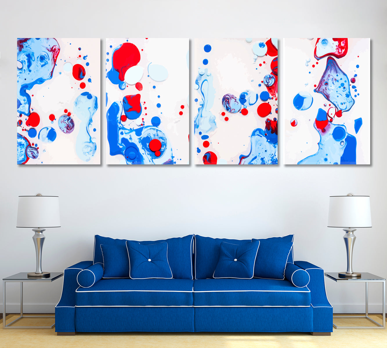 Set of 4 Vertical Creative Blue & Red Bubbles Canvas Print ArtLexy   