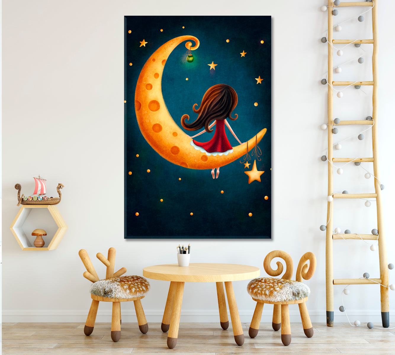 Little Girl on Moon Canvas Print ArtLexy   