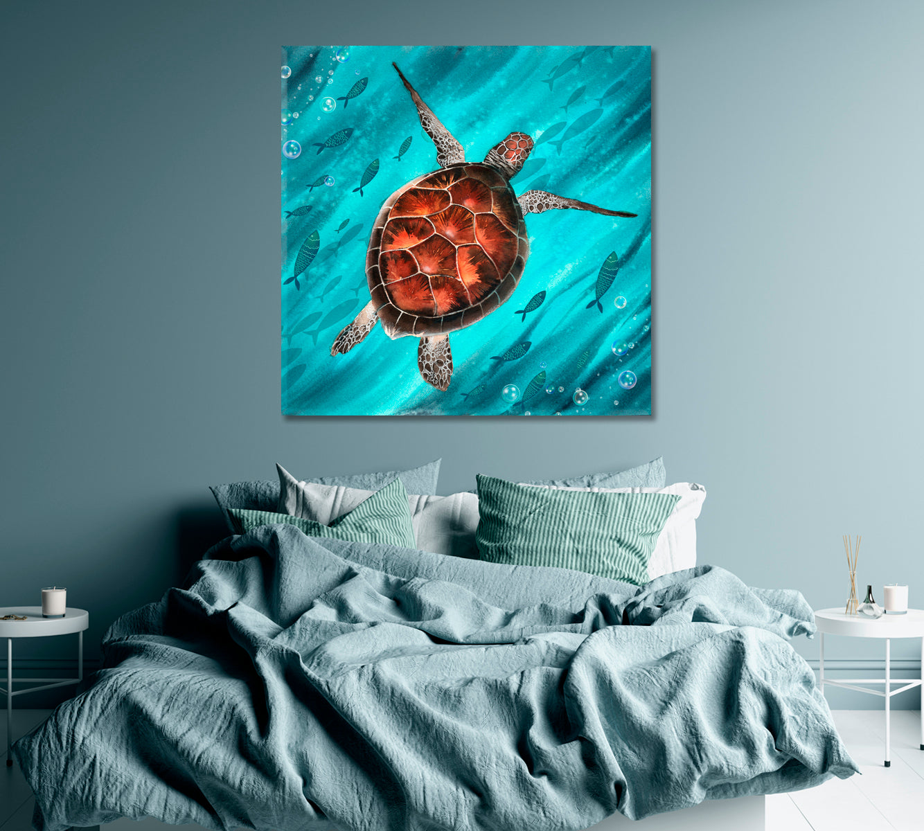 Sea Turtle Swimming in Turquoise Water Canvas Print ArtLexy   