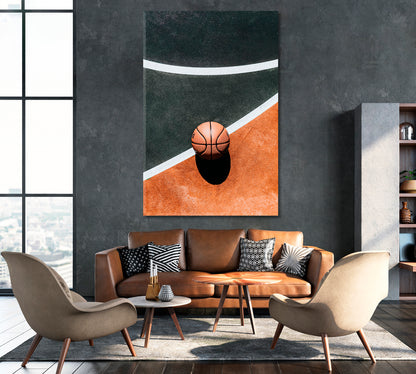 Basketball on Basketball Court Canvas Print ArtLexy 1 Panel 16"x24" inches 