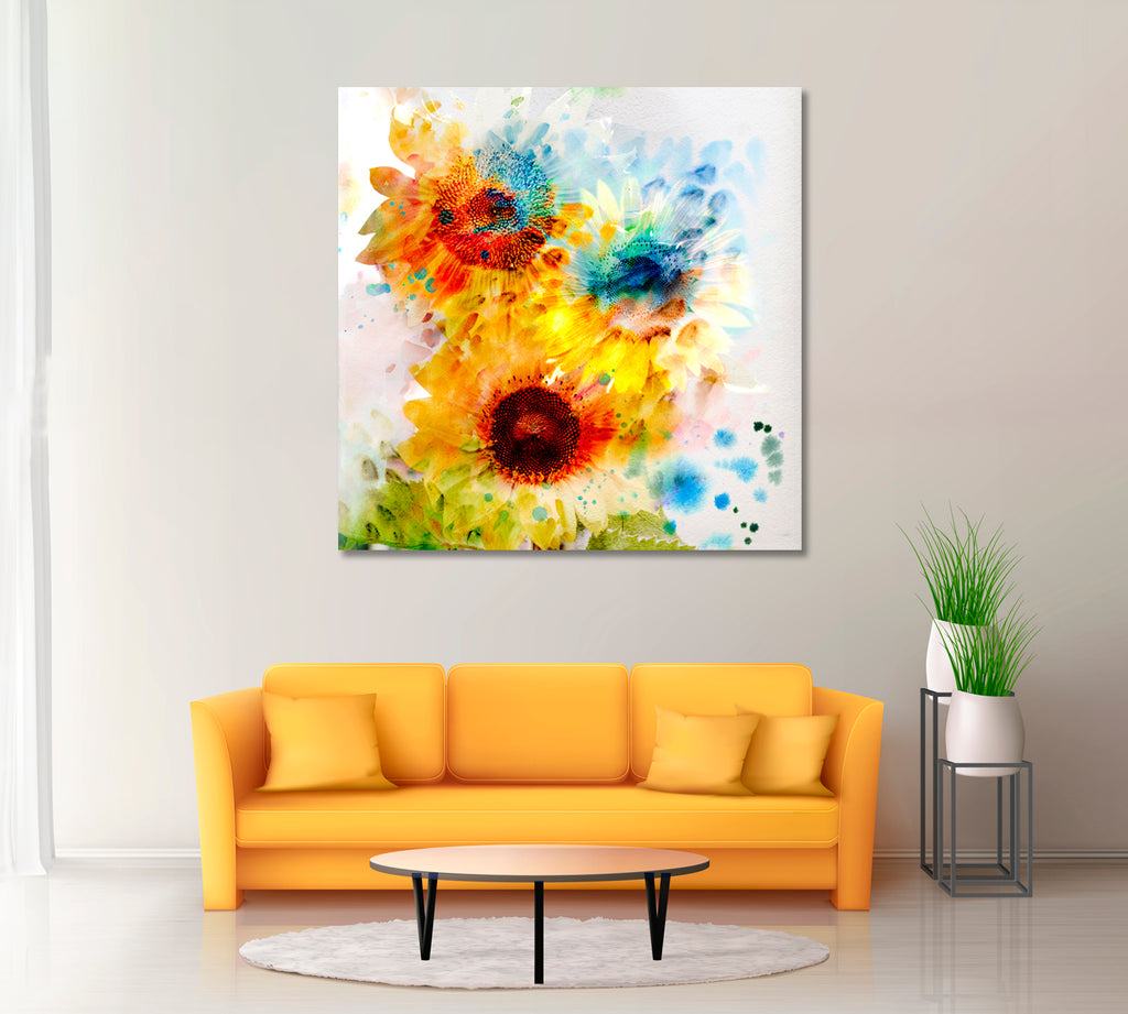 Abstract Sunflowers Canvas Print ArtLexy 1 Panel 12"x12" inches 