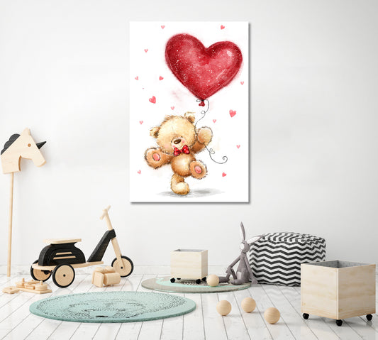Cute Teddy Bear with Big Heart Canvas Print ArtLexy 1 Panel 16"x24" inches 