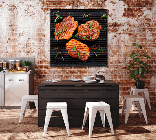 Grilled Pork Steaks Canvas Print ArtLexy 1 Panel 12"x12" inches 