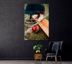 Cricket Ball and Bat Canvas Print ArtLexy 1 Panel 16"x24" inches 
