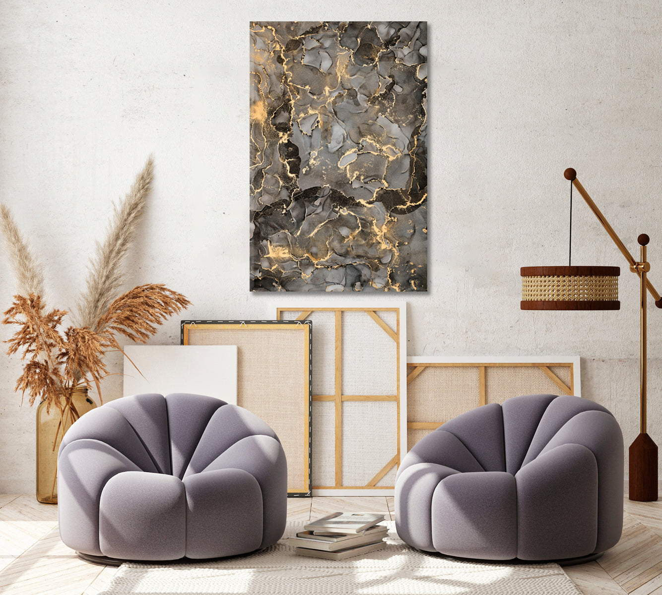 Natural Luxury Abstract Fluid Art with Golden Swirls Canvas Print ArtLexy   