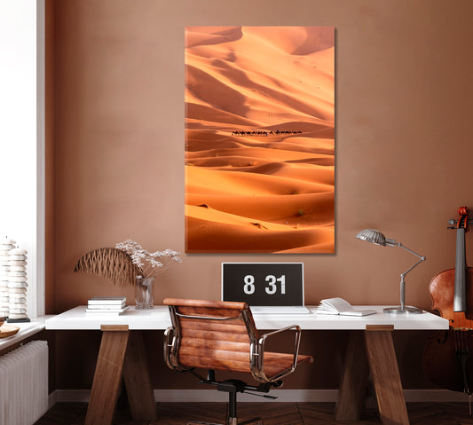 Herd of Camels in Desert Canvas Print ArtLexy 1 Panel 16"x24" inches 