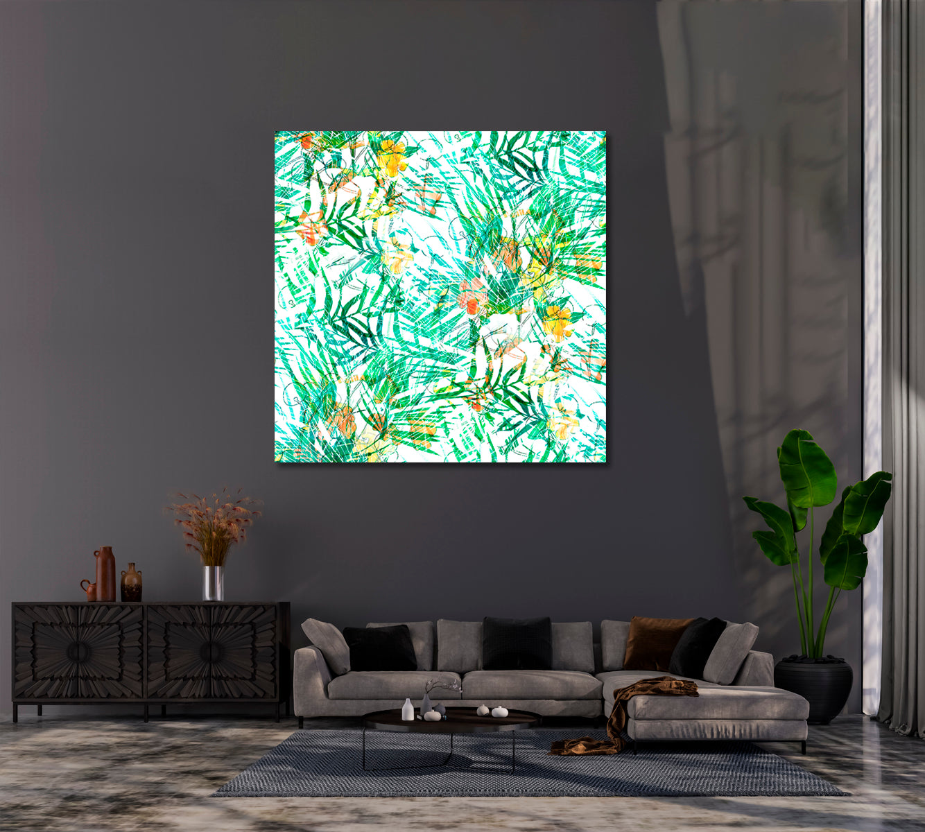 Abstract Tropical Palm Leaves Canvas Print ArtLexy 1 Panel 16"x16" inches 