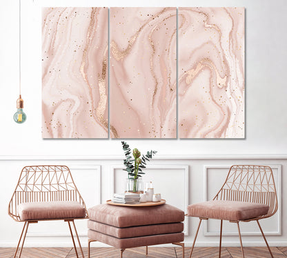 Trendy Abstract Pink Liquid Marble Canvas Print ArtLexy 3 Panels 36"x24" inches 