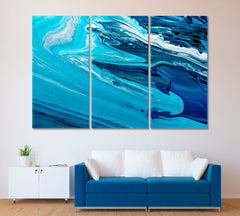 Blue Acrylic Liquid Marble Pattern Canvas Print ArtLexy 3 Panels 36"x24" inches 