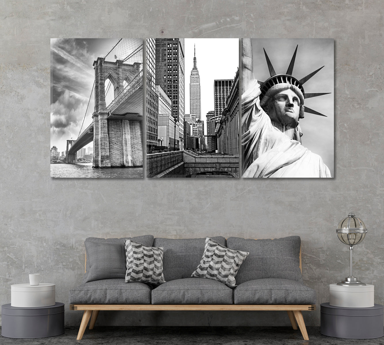 Set of 3 Brooklyn Bridge & Empire State Building ‎& Statue of Liberty Canvas Print ArtLexy   
