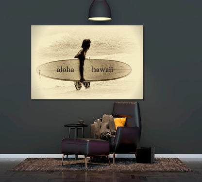 Surfer with Longboard Standing in Ocean Canvas Print ArtLexy   
