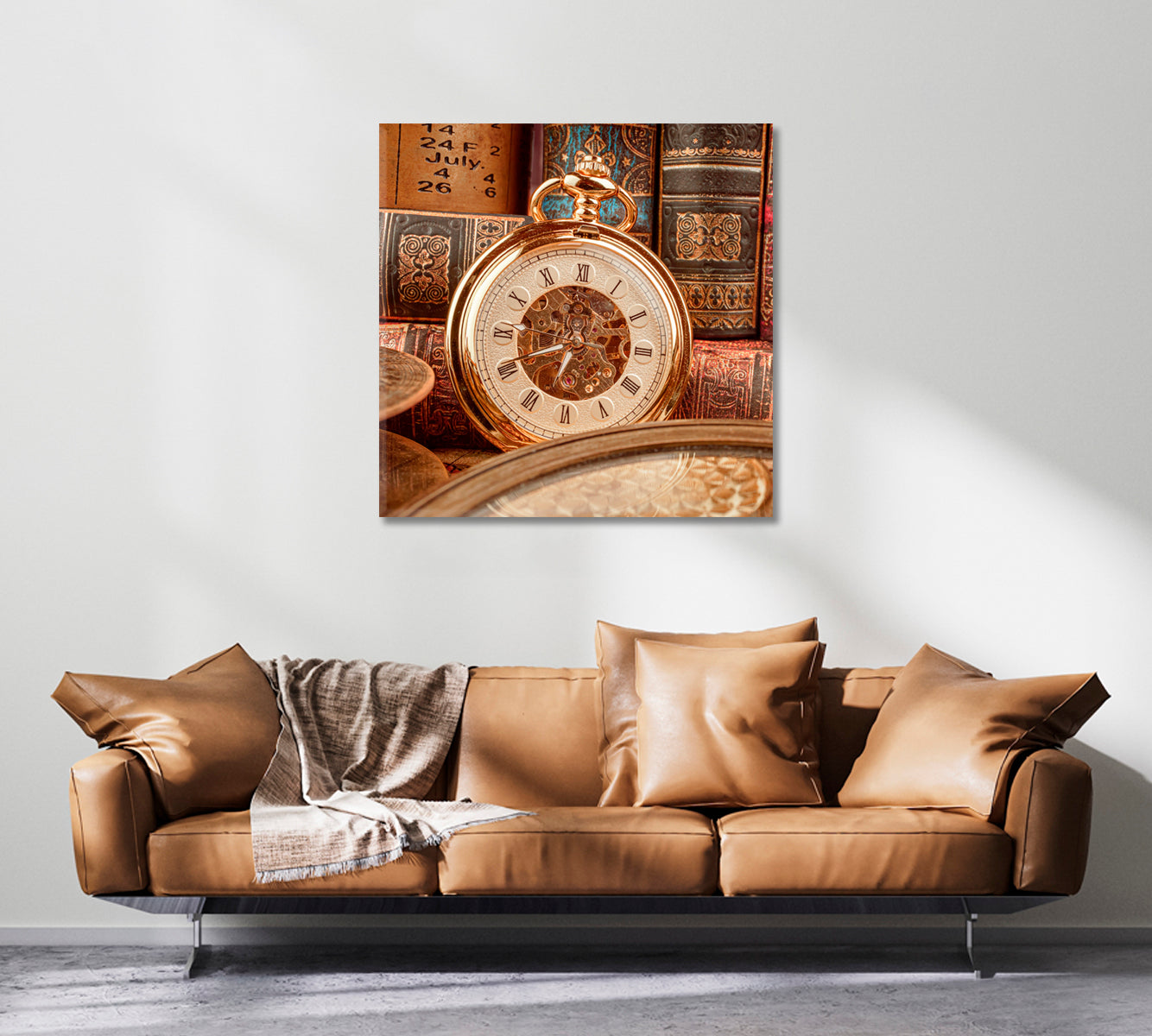 Vintage Pocket Watch and Old Books Canvas Print ArtLexy 1 Panel 12"x12" inches 