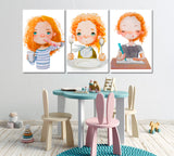 Set of 3 Cute Girl Canvas Print ArtLexy 3 Panels 48”x24” inches 