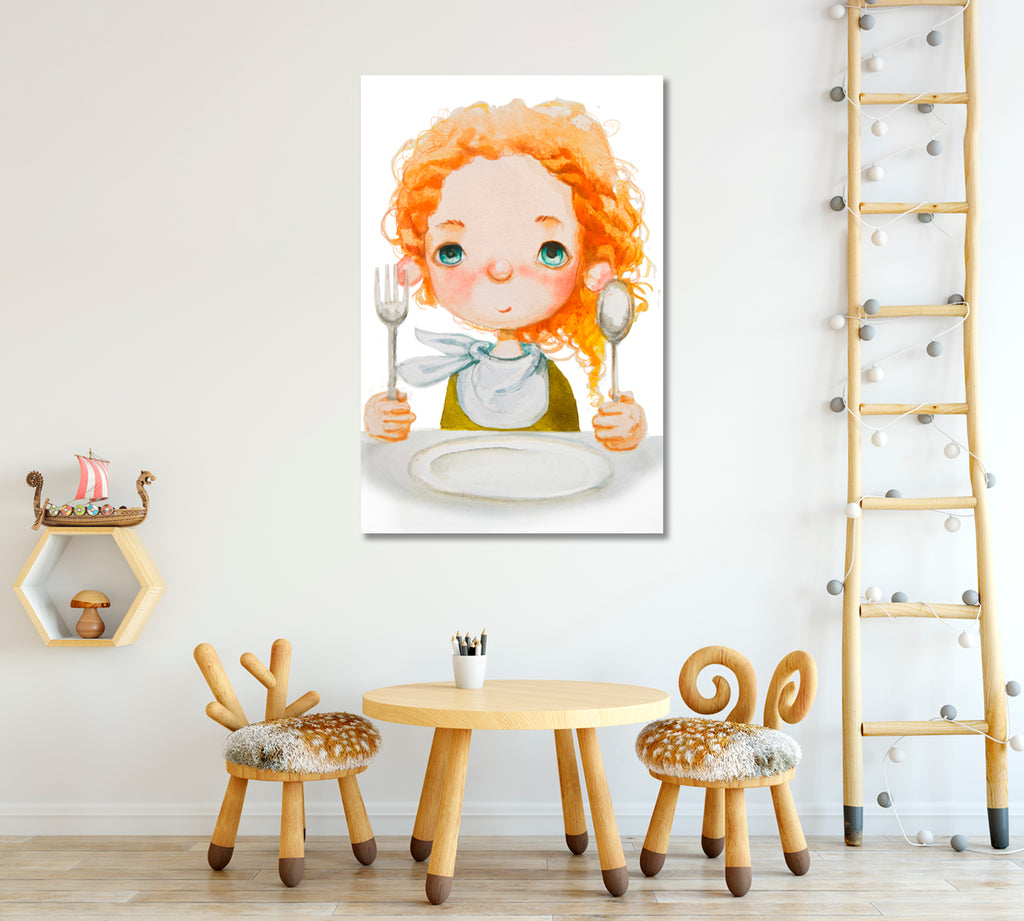 Cute Girl Waiting for Breakfast Canvas Print ArtLexy 1 Panel 16"x24" inches 