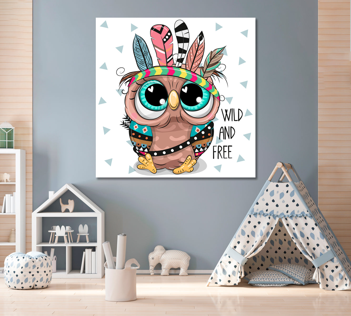 Cute Cartoon Tribal Owl Canvas Print ArtLexy   