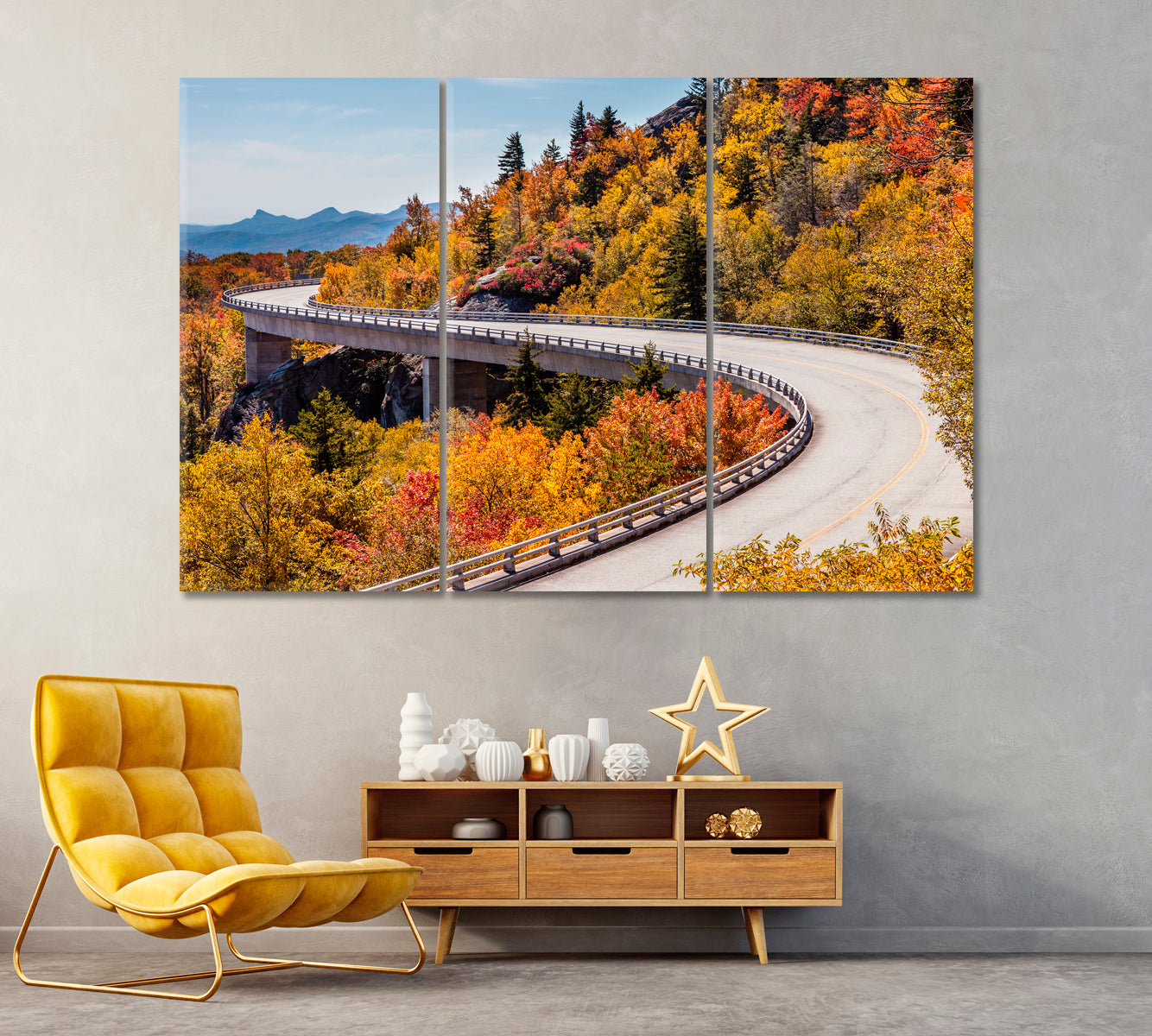 Blue Ridge Parkway Canvas Print ArtLexy 3 Panels 36"x24" inches 