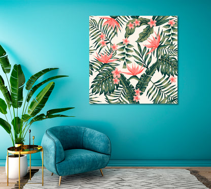 Tropical Palm Leaves and Bird of Paradise Flowers Canvas Print ArtLexy   