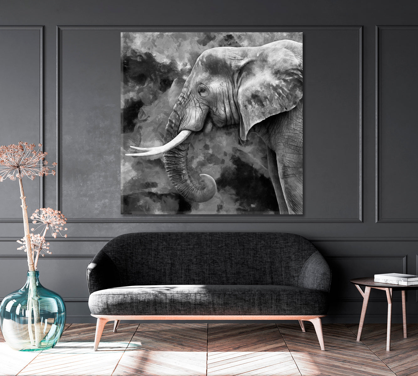 Artistic Black & White Elephant Canvas Print ArtLexy   