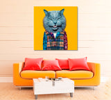 Modern Funny Art Cat in Suit Canvas Print ArtLexy 1 Panel 12"x12" inches 