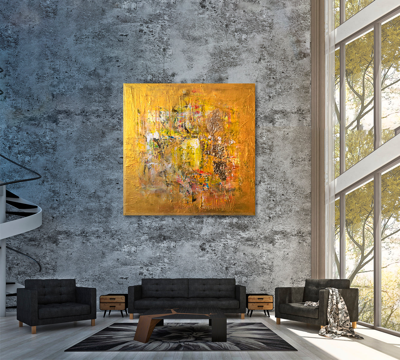 Golden Abstract Sketch Canvas Print ArtLexy 1 Panel 12"x12" inches 