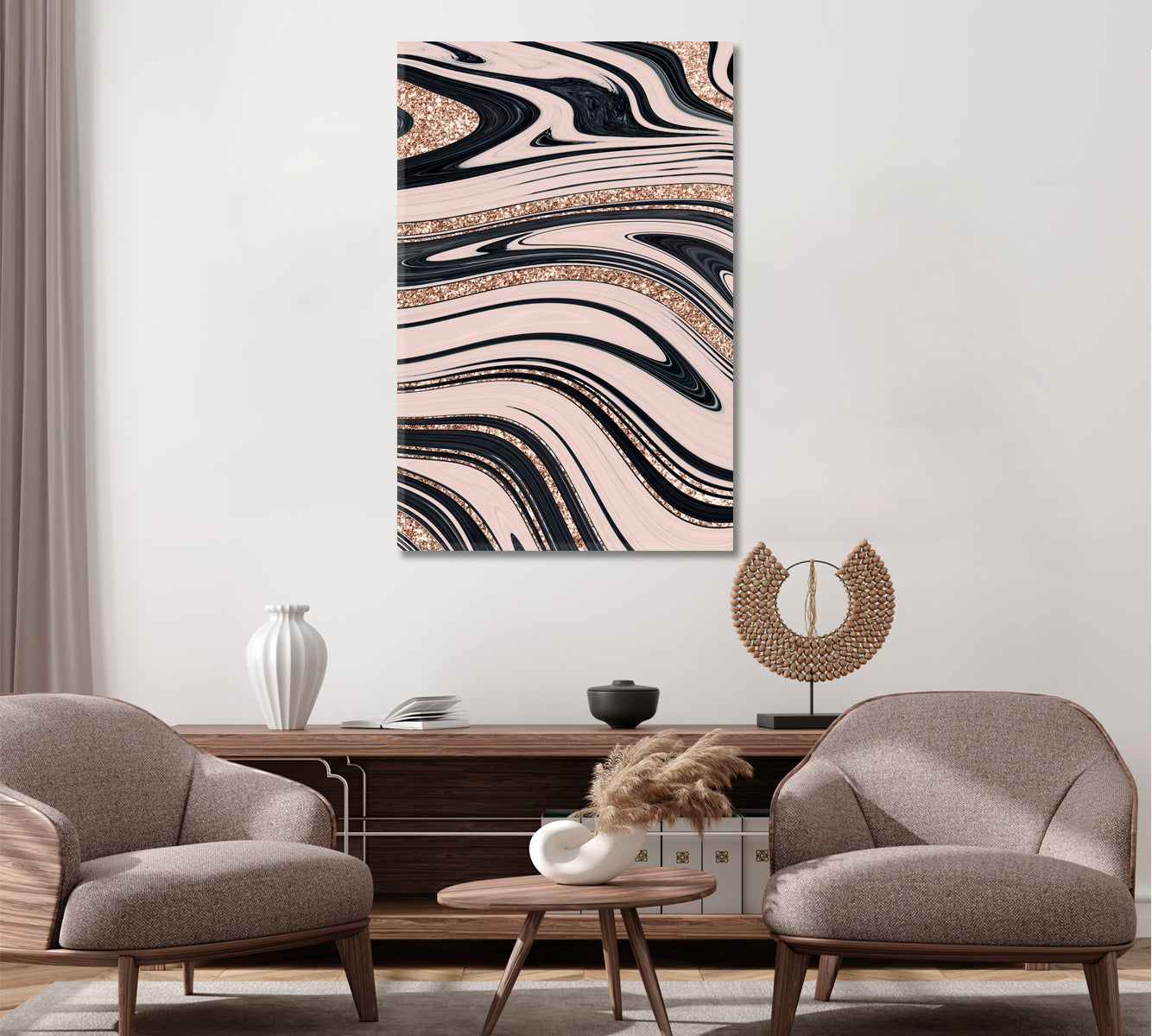 Abstract Beige Marble with Gold Veins
