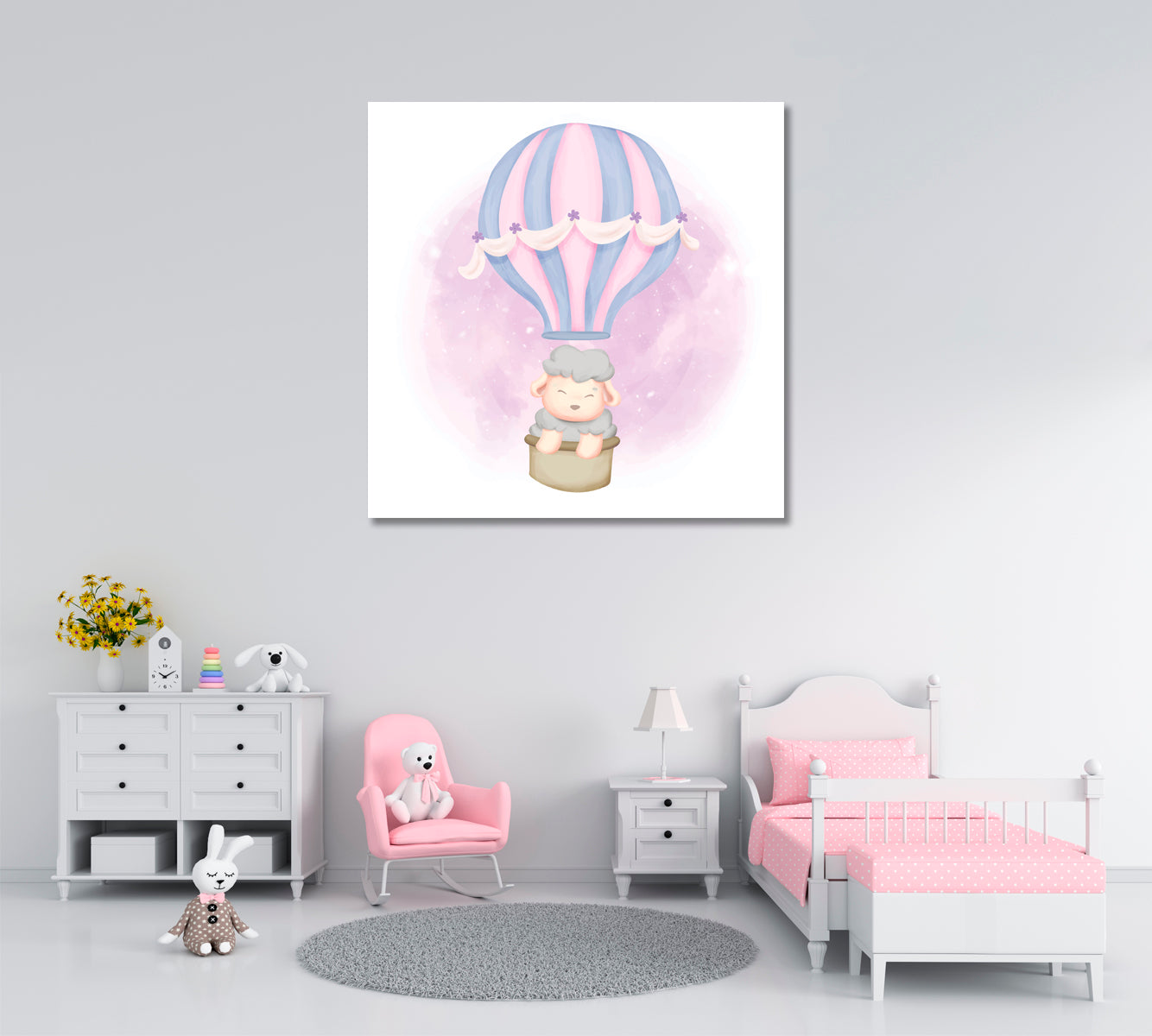 Baby Sheep in Balloon Canvas Print ArtLexy 1 Panel 12"x12" inches 