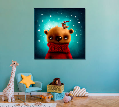 Little Bear in Sweater Canvas Print ArtLexy 1 Panel 12"x12" inches 