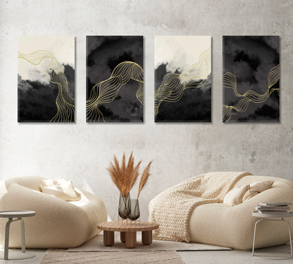 Set of 4 Vertical Minimalist Abstract Mountains Landscapes Canvas Print ArtLexy 4 Panels 64”x24” inches 