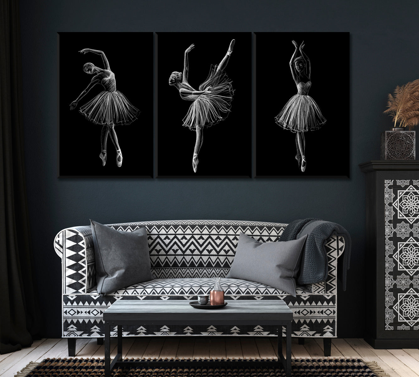 Set of 3 Ballerina in Black and White Canvas Print ArtLexy   
