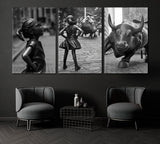 Set of 3 Charging Bull and Fearless Girl Wall Street NY Canvas Print ArtLexy 3 Panels 48”x24” inches 